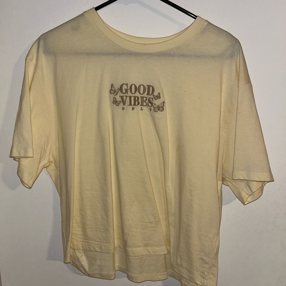 Yellow “Good Vibes Only” Crop Top